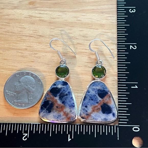 New Sodalite Stone Silver Overlay Hook Earrings - Picture 5 of 9